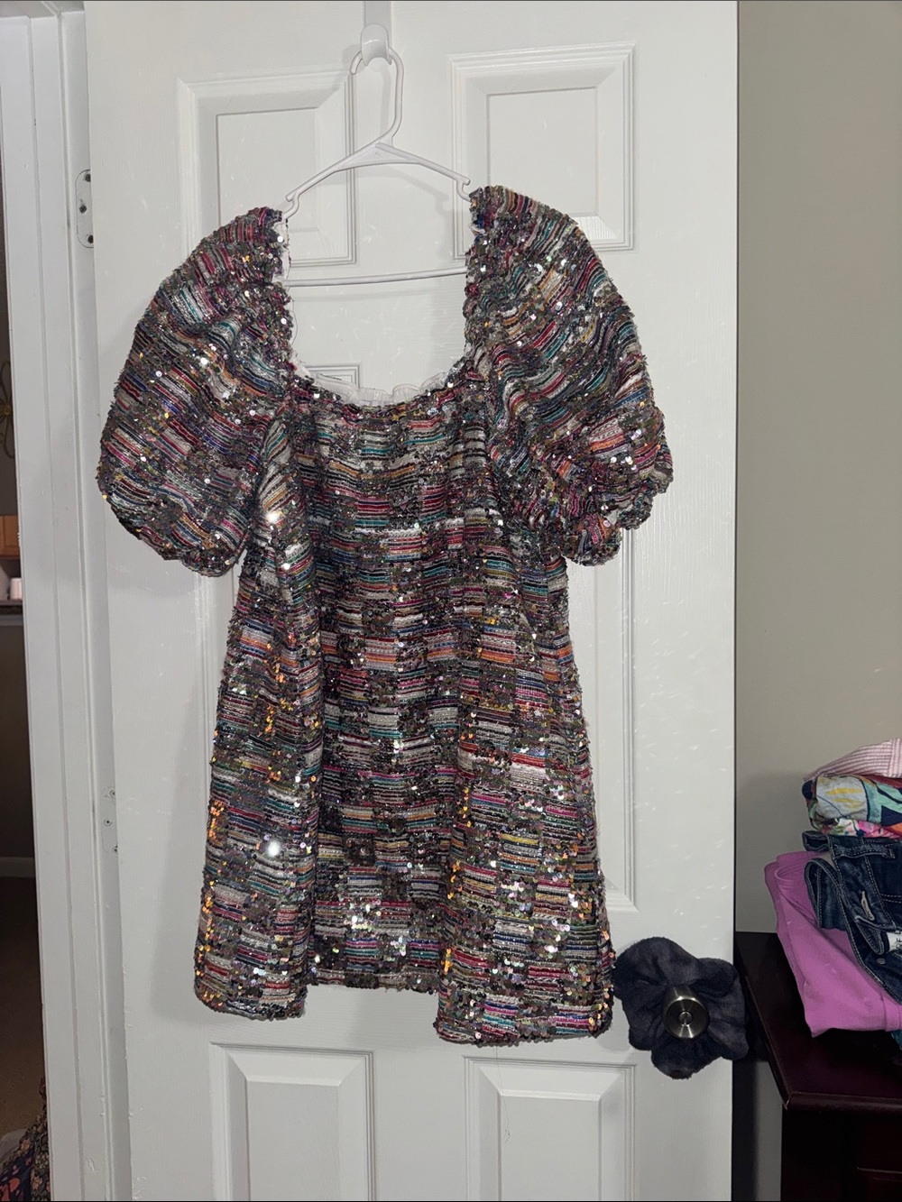 Buddy Love Multicolor Sequin Puff-Sleeve Mini Dress